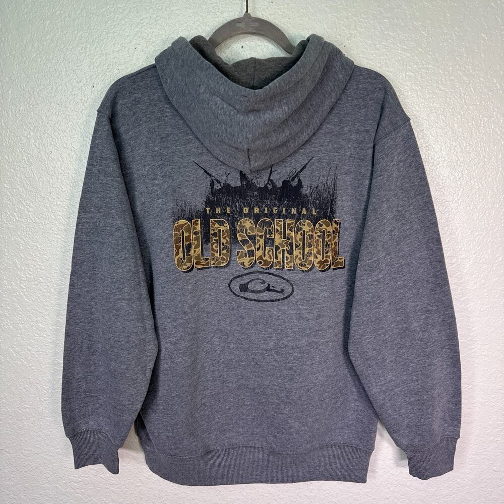 Drake Waterfowl Hoodie Mens Small Old School Hunting Duck Graphic Grey Soft NEW